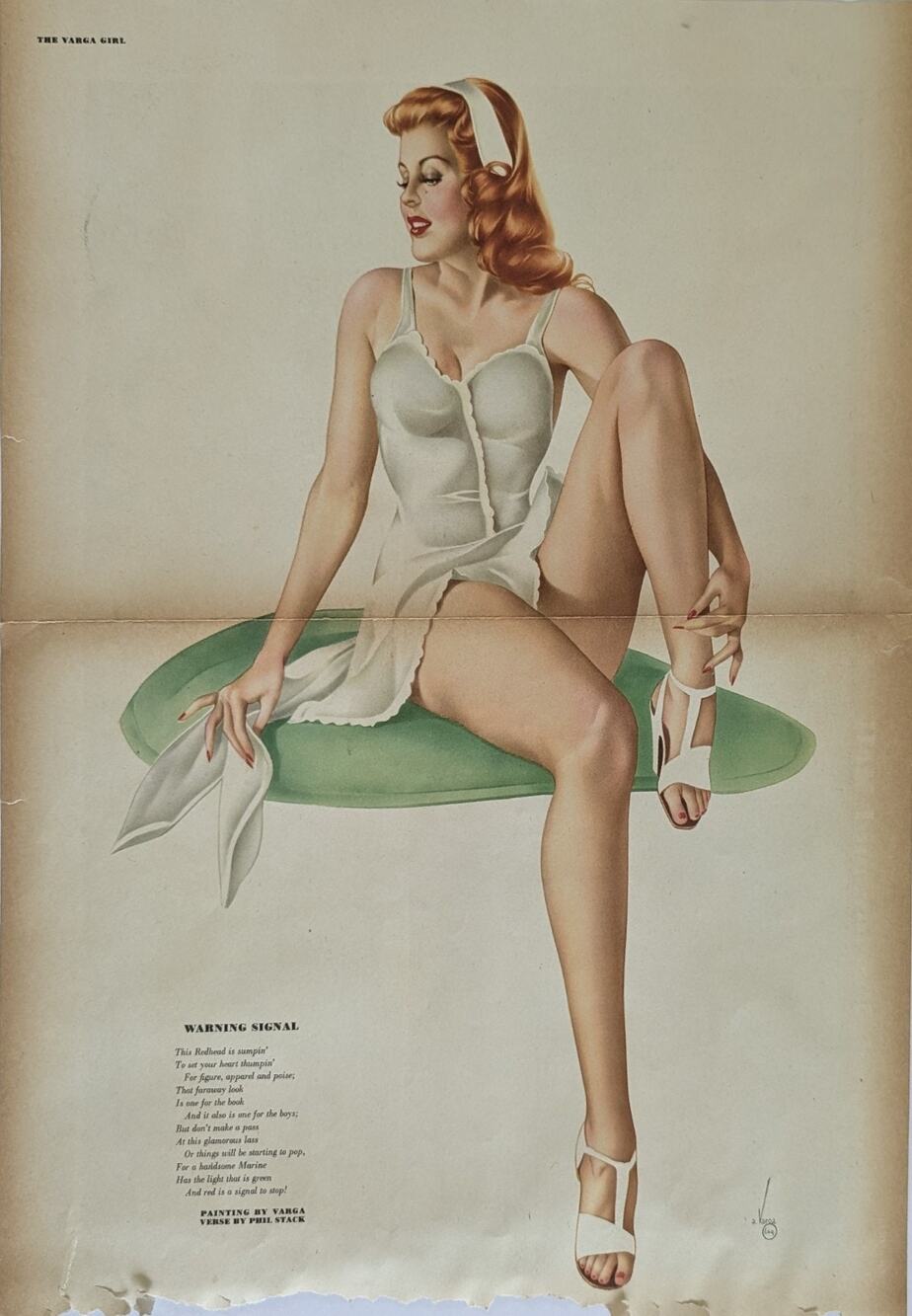 1945 Esquire Varga Girl Centerfold Warning Signal Alberto Vargas Pin Up